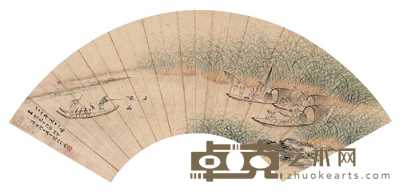 吴青霞 1938年作 渔乐图 扇片 